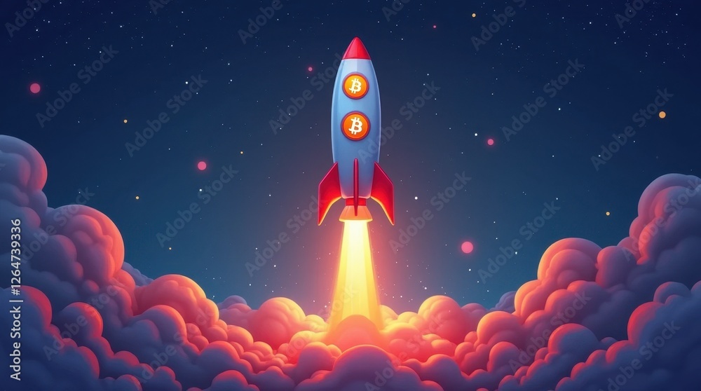 Bitcoin Rocket Launch - Digital Illustration Bitcoin Rocket Launch - Digital Illustration