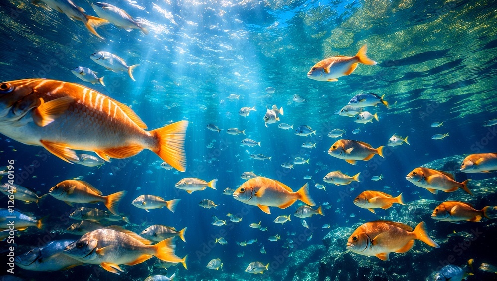 Fototapeta premium Sunlight illuminating a vibrant underwater paradise