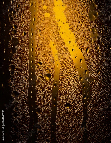 Yellow dark condensation seamless background texture, water drops forming patterns, moist surface reflecting light, droplets merging, abstract liquid structure, wetness covering glass, humidity effect photo