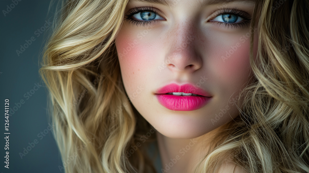 Headshot of a Beautiful Model with Bright Pink Lips, Dramatic Side Light and an Abstract Gradient Background Headshot of a Beautiful Model with Bright Pink Lips, Dramatic Side Light and an Abstract Gradient Background