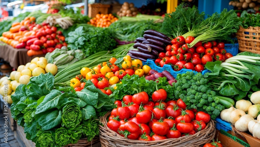 Vibrant array of freshly harvested market vegetables Vibrant array of freshly harvested market vegetables