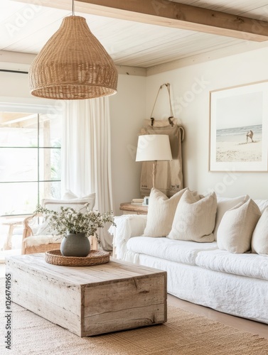 Bright and airy living room with natural decor elements