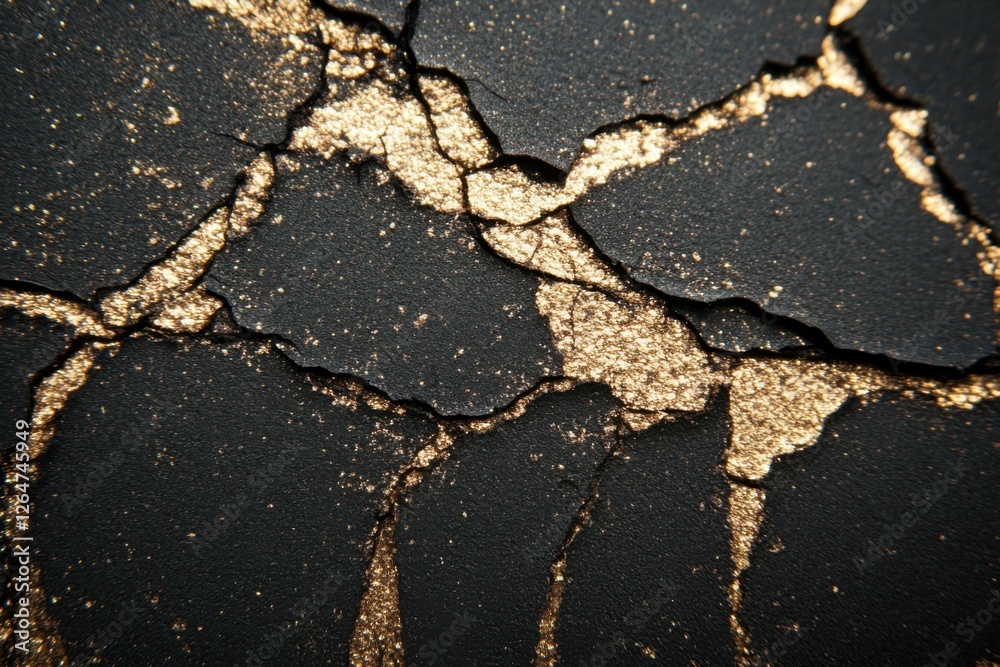 Obraz premium Gold Smudge. Cracked Eye Shadow with Shimmer and Crushed Make Up Texture