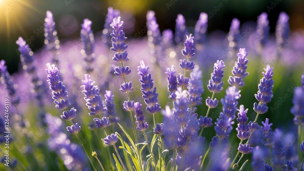 Naklejka premium Vibrant lavender flowers blooming under soft sunlight