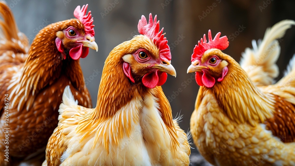 Fototapeta premium Vibrant portrait of a colorful farm chicken