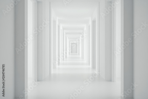 Minimalist infinite white hallway with perspective effect for modern abstract architectural design concept