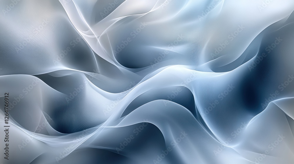 Obraz premium Luminous flowing shapes. Bright gradients in silver mist and cosmic blue. Evolving curves merging into abstract designs.