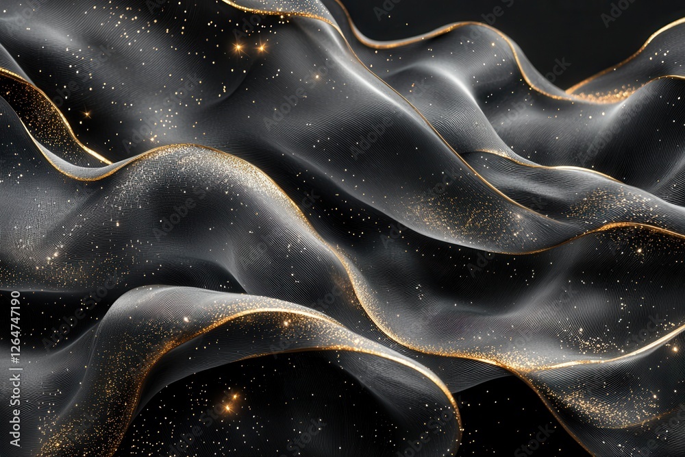 Obraz premium A mesmerizing abstract design of flowing fabric with sparkles, creating a sense of depth and elegance against a dark background.