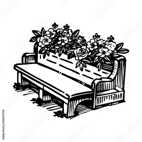 Vintage illustration of a beautiful wedding pew