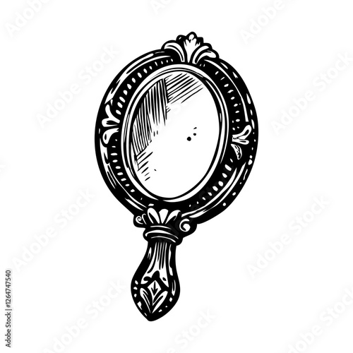 Antique hand mirror, vintage style illustration