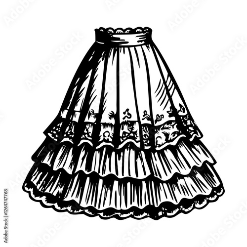 Bridal gown underskirt, vintage style illustration