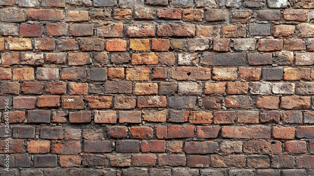 Fototapeta premium Detailed close-up of a weathered brick wall showcasing varying textures and colors