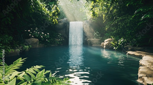 Serene Waterfall in Lush Tropical Paradise