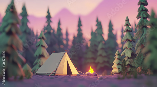 Wallpaper Mural Cozy campsite with tent and campfire in tranquil forest landscape during peaceful sunset setting Torontodigital.ca