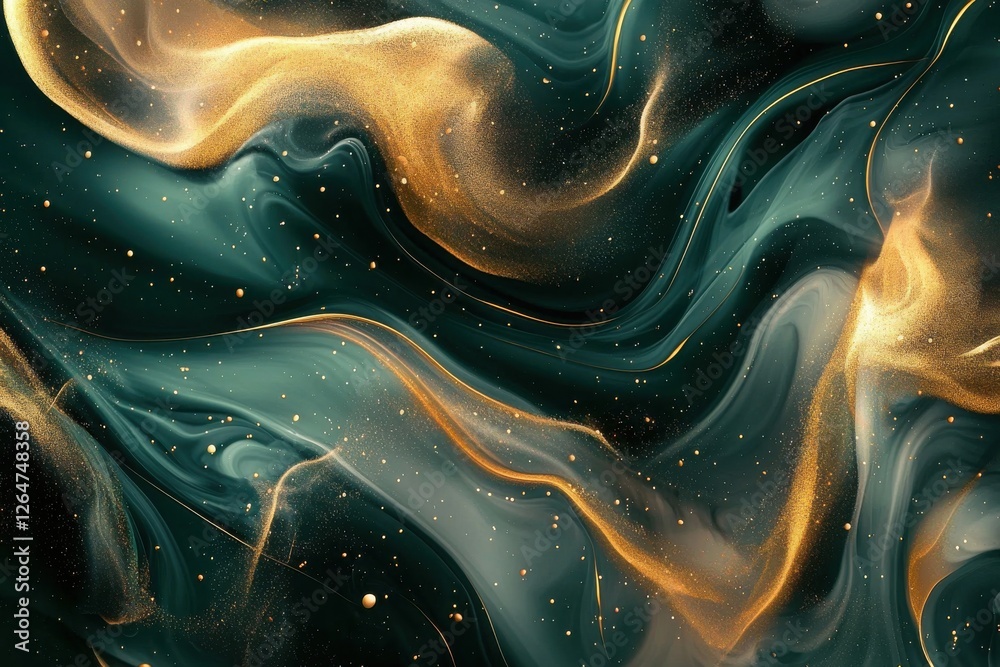 Obraz premium A mesmerizing swirl of deep green and shimmering gold, creating an abstract pattern that evokes elegance and tranquility.