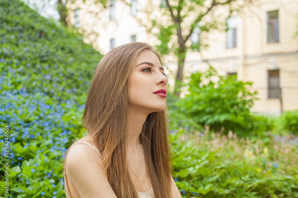 Cheerful spring lady. Beautiful woman outdoors portrait Cheerful spring lady. Beautiful woman outdoors portrait