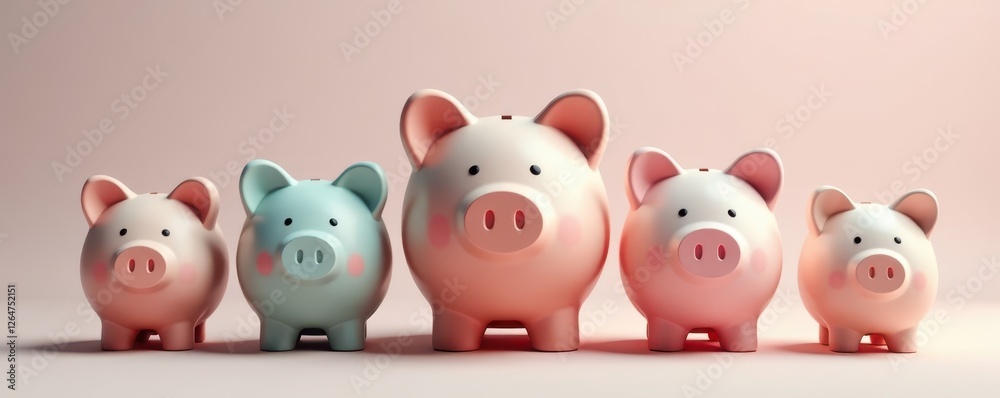Piggy banks, assorted sizes and styles, studio shot, photo, closeup, ceramic Piggy banks, assorted sizes and styles, studio shot, photo, closeup, ceramic