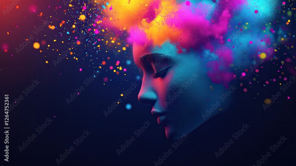 A vibrant, colorful representation of a profile with abstract, swirling clouds and particles, symbolizing creativity and imagination. A vibrant, colorful representation of a profile with abstract, swirling clouds and particles, symbolizing creativity and imagination.