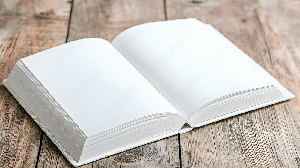 Open blank book on wooden table Open blank book on wooden table