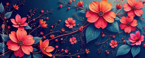 Flowing floral arabesque, vibrant jewel tones , illustration, pattern, muslim