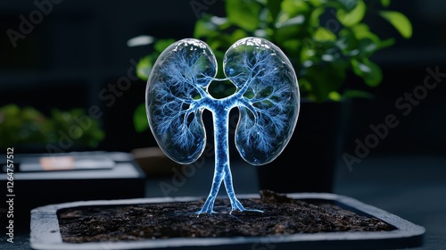 Innovative biodesign kidney-shaped plant art installation in nature highlighting sustainability and health concepts photo