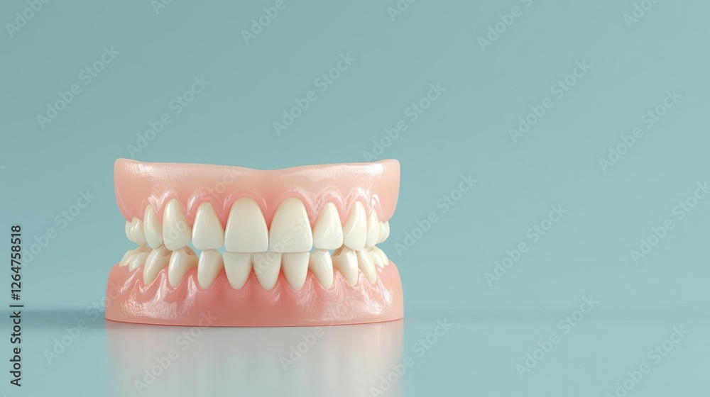 Fototapeta premium Realistic 3D Model of Dentures on Blue Background