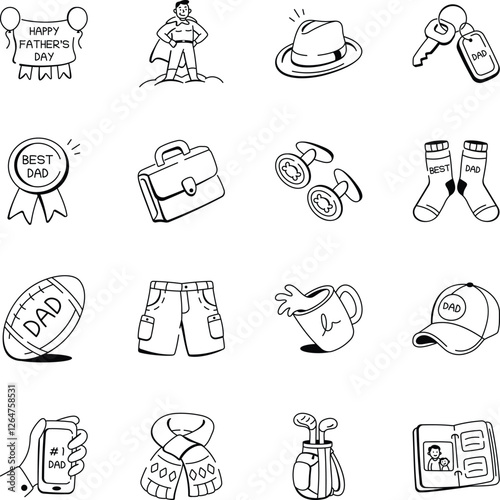 Collection of Happy Fathers Day Doodle Icons 
