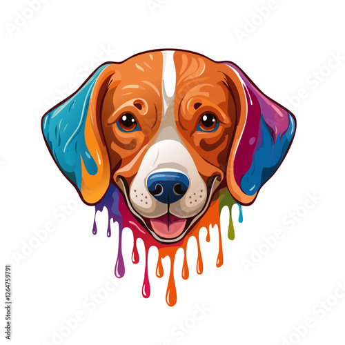 Portrait of a cute dog, dripping liquid colors vector icon design photo