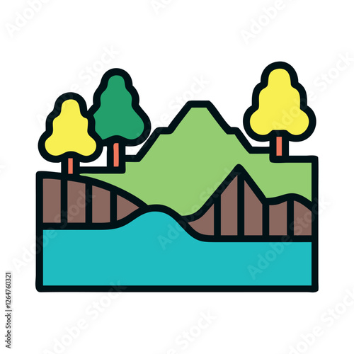 Beautiful lake and mountain scenery illustration