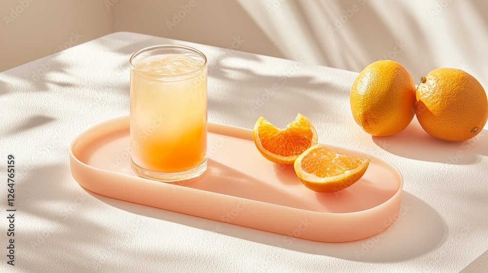 Nature Organic Refreshing juice with oranges on a tray Nature Organic Refreshing juice with oranges on a tray