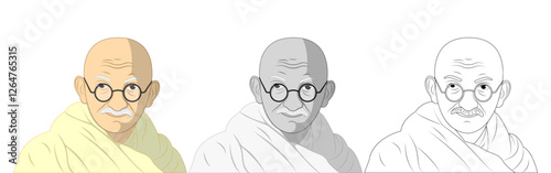 Vector illustration of Mahatma Gandhi portrait on transparent background