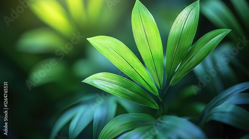 Lush Green Leaves Bathed in Soft Light, Creating a Serene and Tranquil Atmosphere