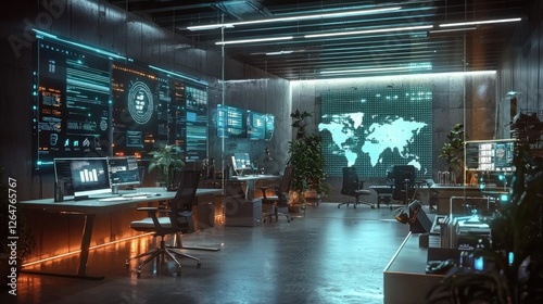 Futuristic Tech HQ , Global Surveillance Command Center