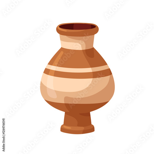 Ancient pottery. Old Greek vessel. Antique Roman amphora, earthen crockery. Traditional ceramic crock, pot with stripes. Museum vase. Flat cartoon vector illustration isolated on white background
