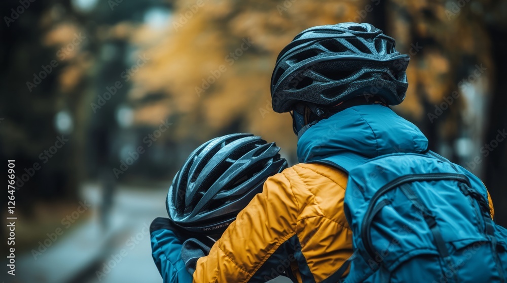 An empty cycling uniform neatly folded on a bike seat, with a helmet and gloves placed beside it An empty cycling uniform neatly folded on a bike seat, with a helmet and gloves placed beside it