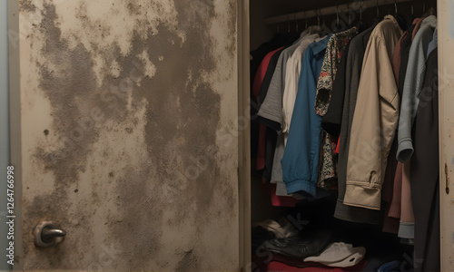 Moldy Closet Door with Clothes