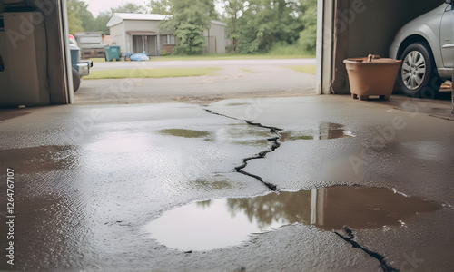 Cracked Garage Floor with Water Damage