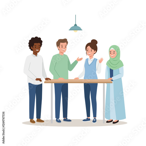 Diverse Team Discussing Ideas Around Table in Casual Office Setting