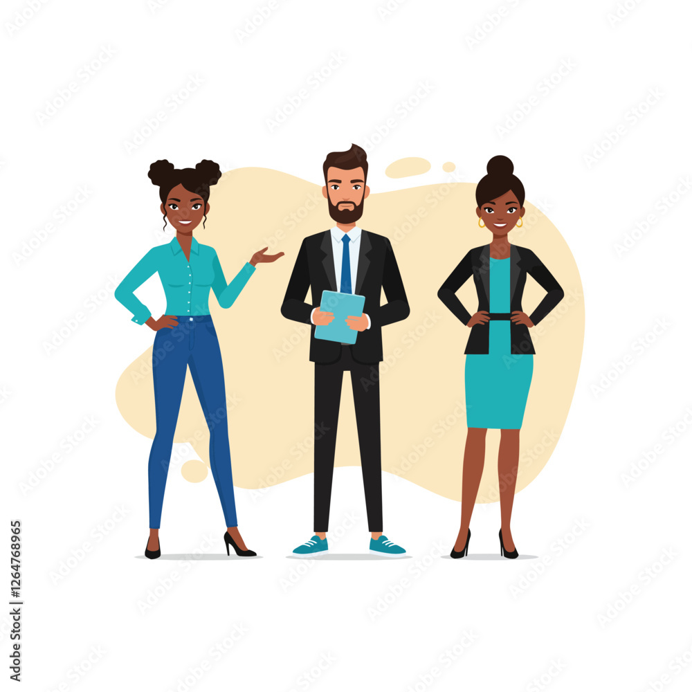 Obraz premium Diverse Business Team Illustration Standing Together in Professional Attire