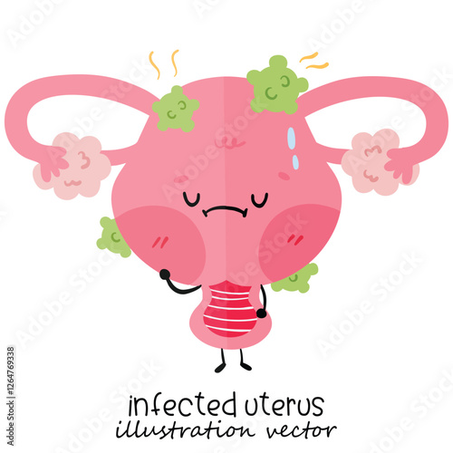 Woman uterus character with vector hand drawn cartoon kawaii character