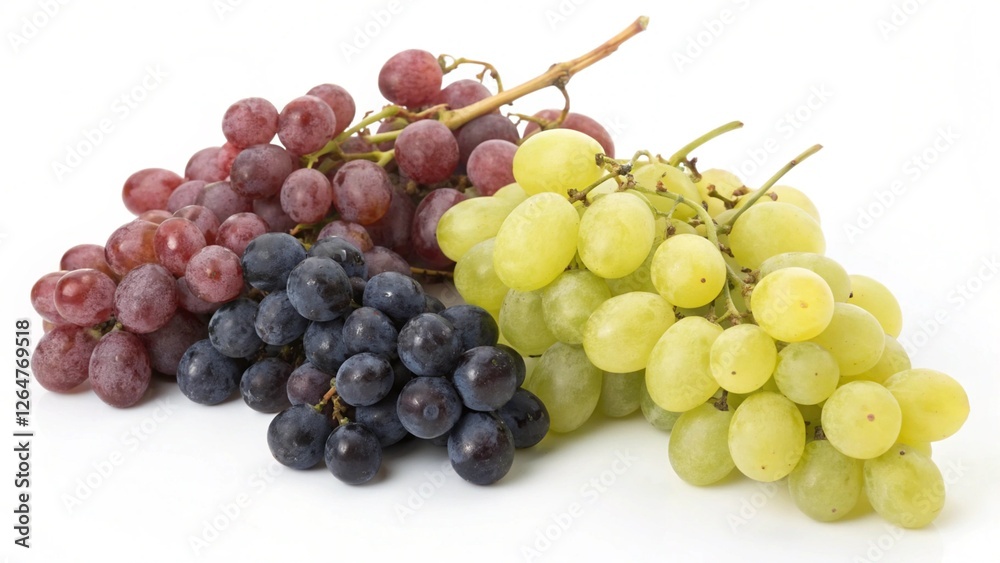 Grape Trio: Three vibrant clusters of grapes - red, green, and purple - a symphony of color and sweetness. A perfect representation of nature's bounty and diversity. Grape Trio: Three vibrant clusters of grapes - red, green, and purple - a symphony of color and sweetness. A perfect representation of nature's bounty and diversity.