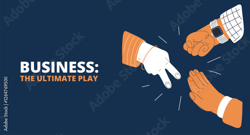 Cartoon vector illustration of hands engaged in a rock-paper-scissors game, symbolizing fun, rivalry, and quick decision-making over dark background