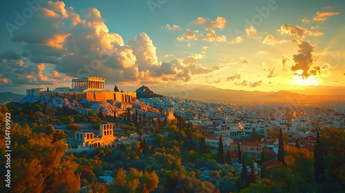 Wallpaper Mural A scenic sunset view of Athens featuring the Acropolis and cityscape. Torontodigital.ca