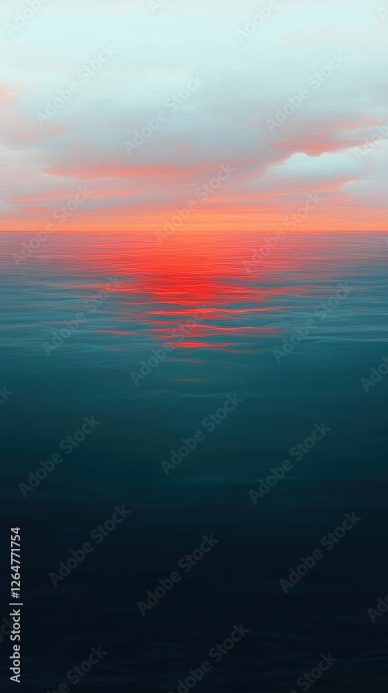Obraz premium Golden-orange sunset illuminating tranquil ocean waters during a quiet evening