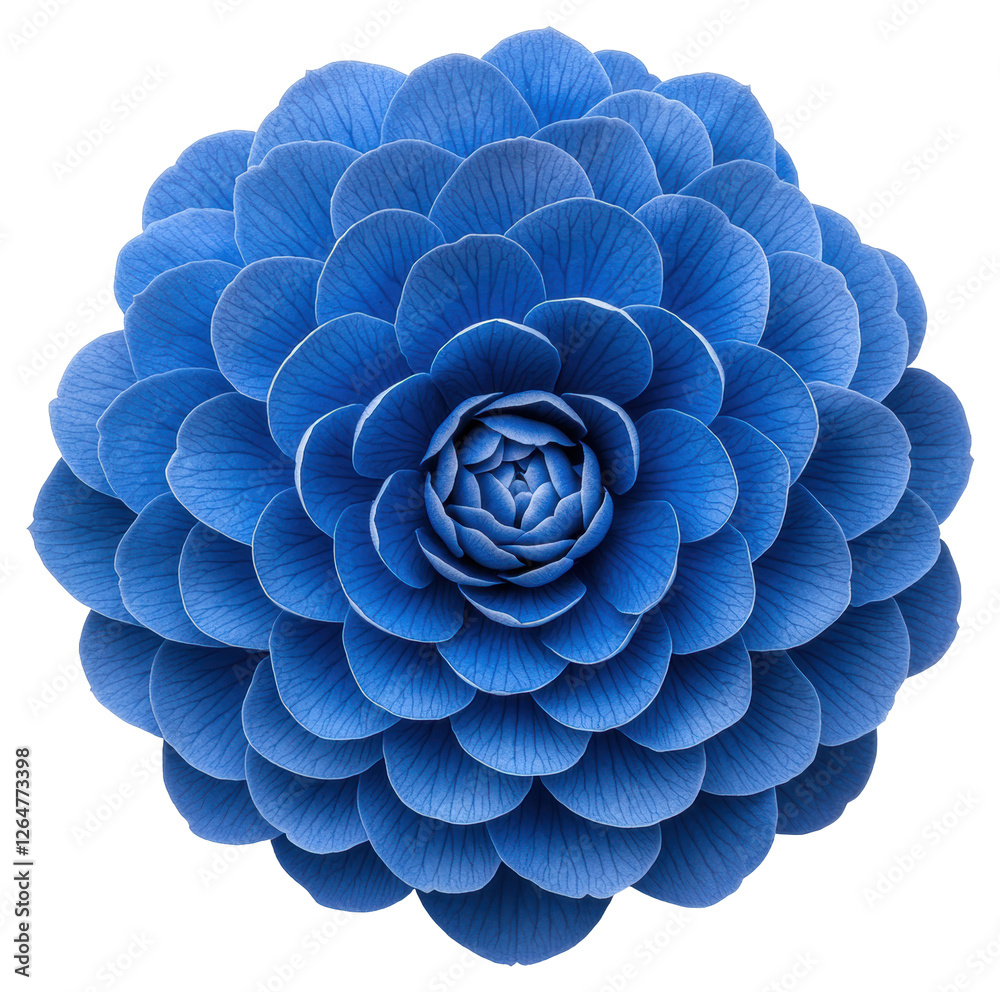 Fototapeta premium Striking Blue Camellia Blossom Exhibiting Radial Symmetry on Transparent Backdrop