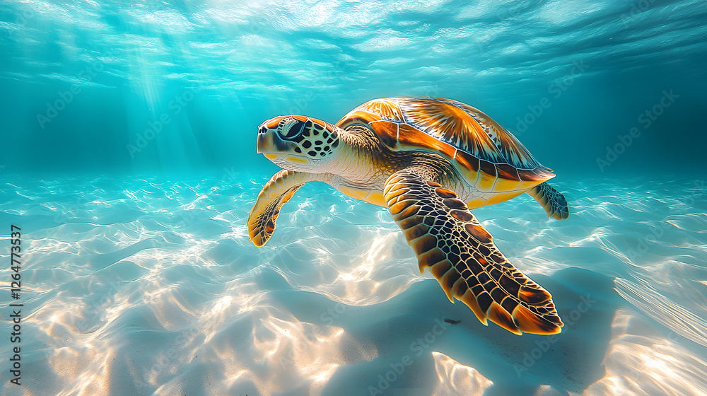 Fototapeta premium A turtle is swimming in the ocean