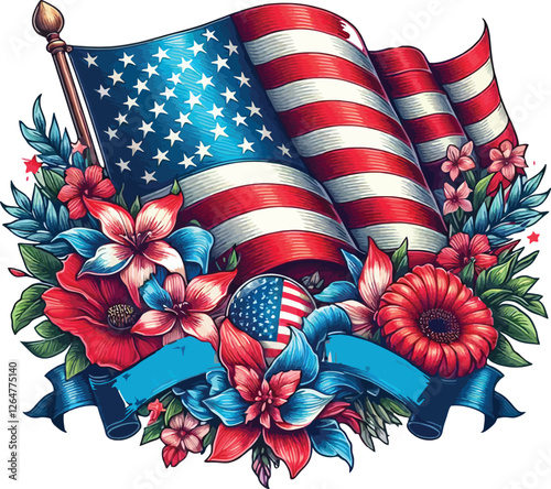  American flag vector illustration of Memorial Day