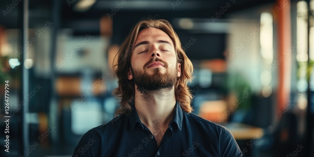 Obraz premium Mindful professional in corporate setting, deep in thought.