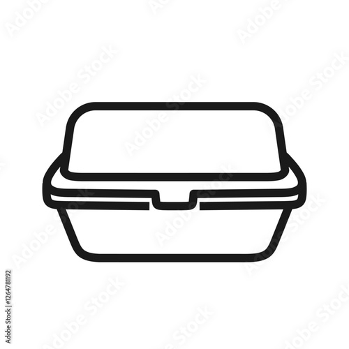 Takeout foam food box icon. Disposable plastic meal packaging container. Web icon with editable stroke.  Vector illustration isolated on white background. Great for food service, delivery app