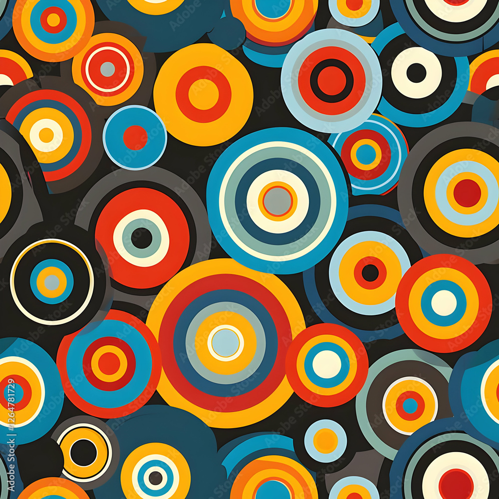 Fototapeta A vibrant pattern of colorful concentric circles on a dark background.